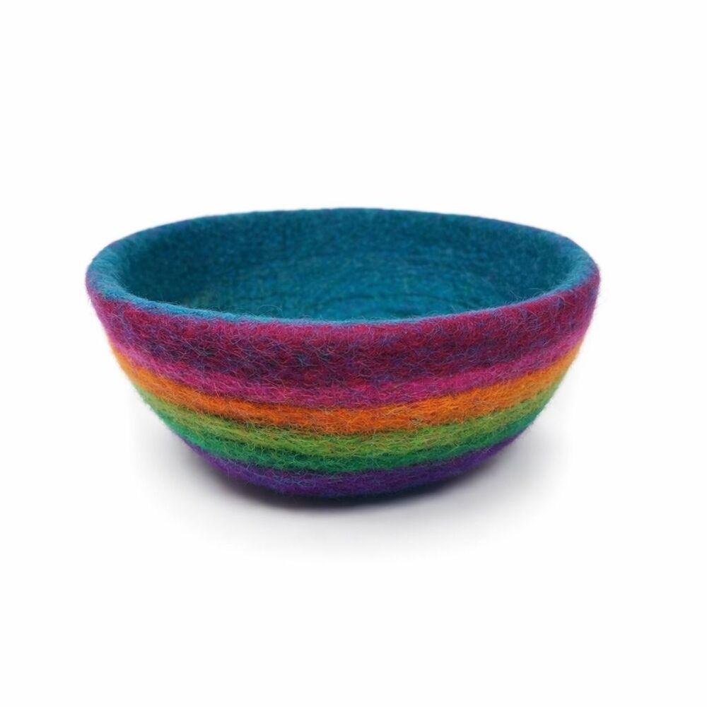 Abbott 100% Sheep Wool Multicolor Rainbow Bowl Cozy Handcrafted Female Artisan